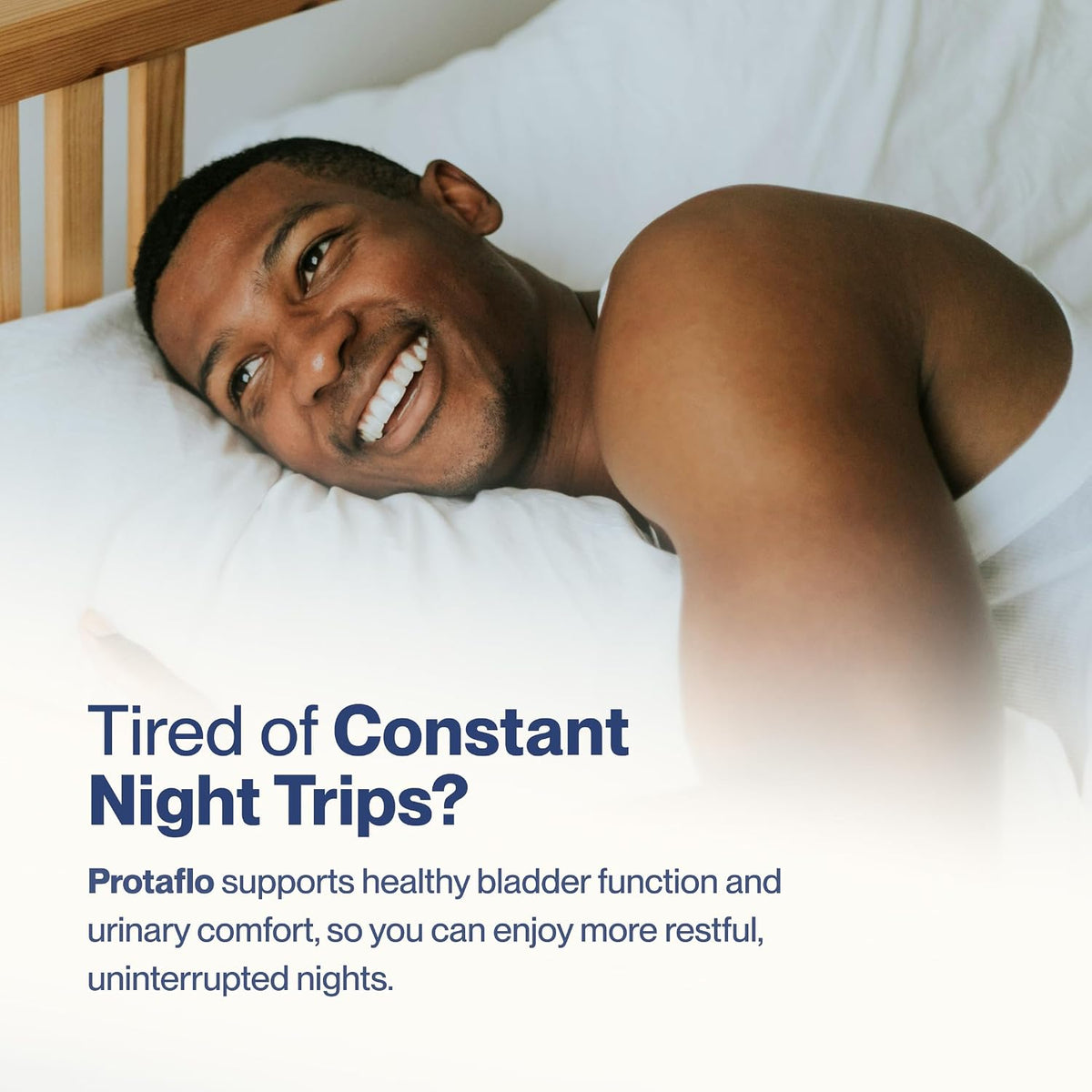 Sleeping man graphic for prostate and urinary comfort support