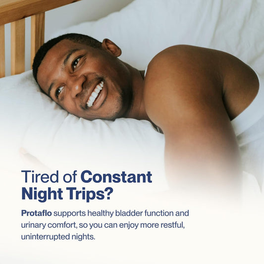 Sleeping man graphic for prostate and urinary comfort support