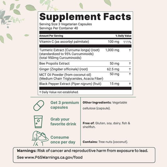 Supplement Facts panel for the turmeric curcumin capsules