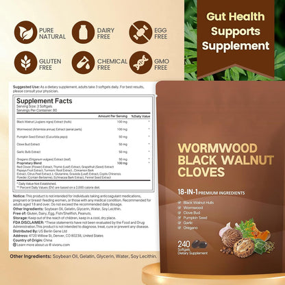 18-in-1 Black Walnut Wormwood Cleanse for Humans Softgels, 80 Day Supply