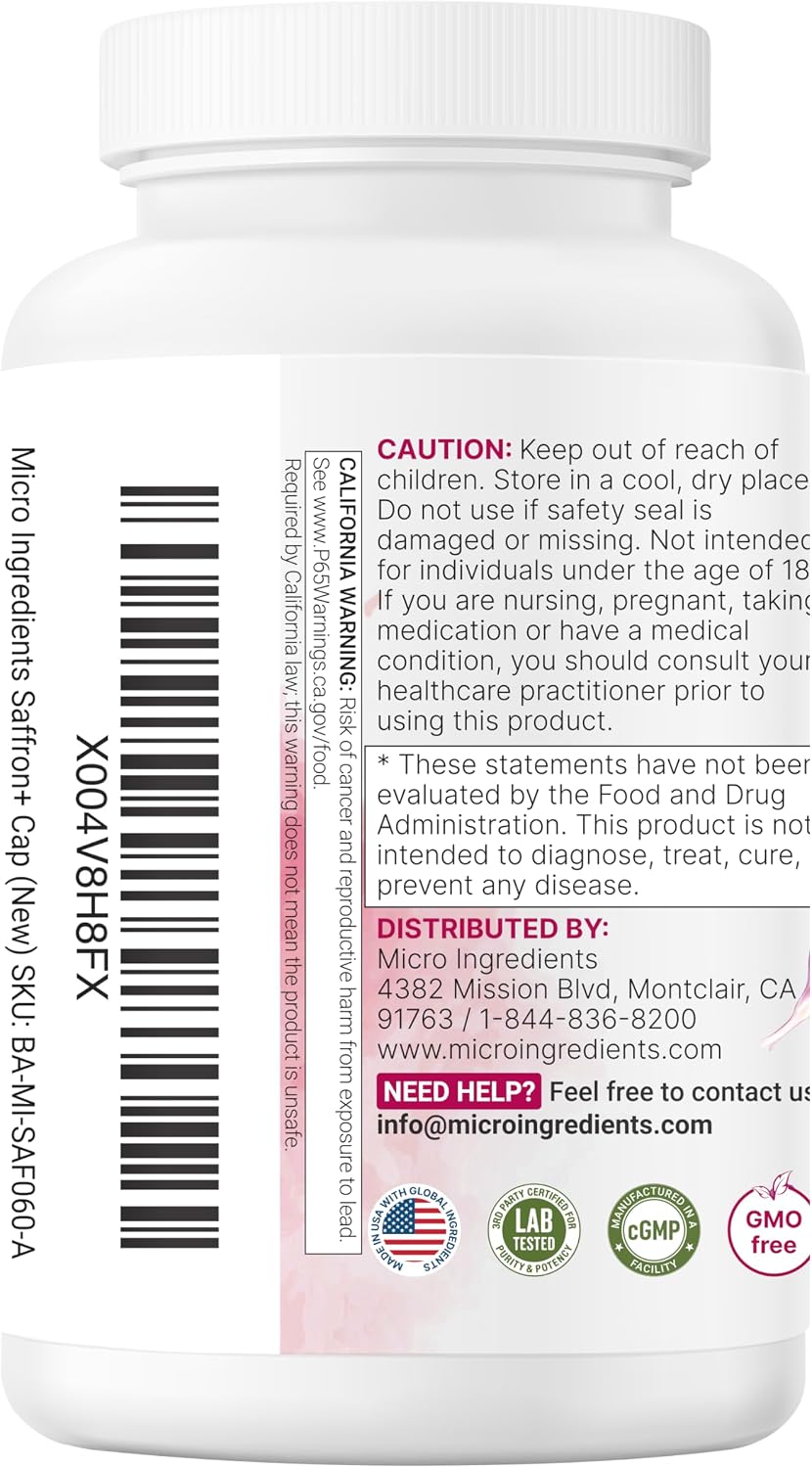 Micro Ingredients Saffron+ Advanced Supplements, 60 Vegetarian Capsules