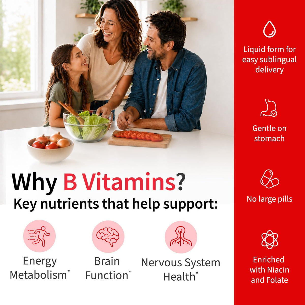 Family scene illustrating daily B vitamin support