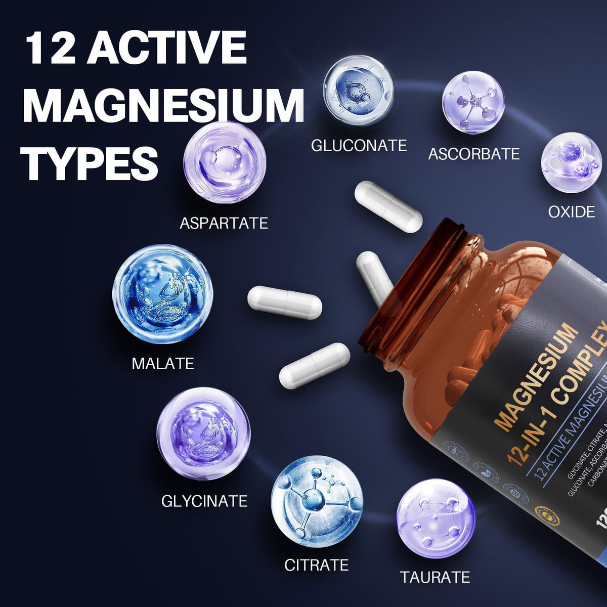 Totaria Magnesium Complex 700mg 12 in 1 Magnesium Supplement with Glycinate Citrate Malate Oxide Taurate Aspartate Orotate Magnesium Relaxation,Muscle,Heart Support, Vegan 120 Capsules