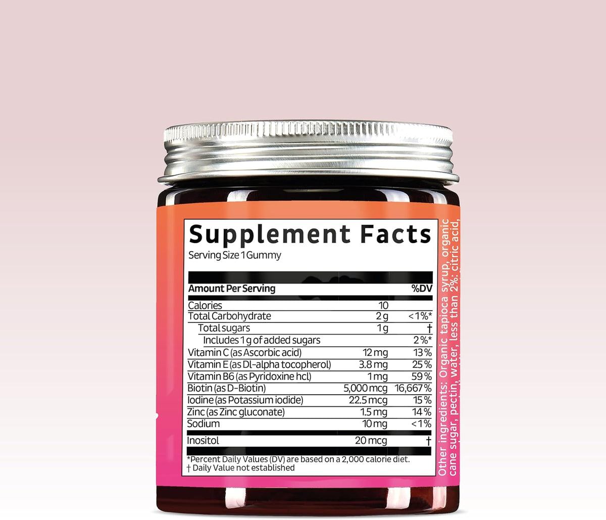 Supplement Facts panel for the biotin gummies