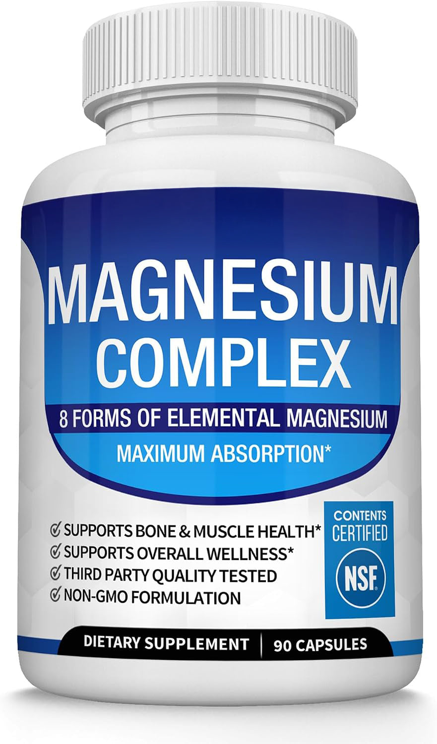 Magnesium complex bottle with fresh fruit and nuts