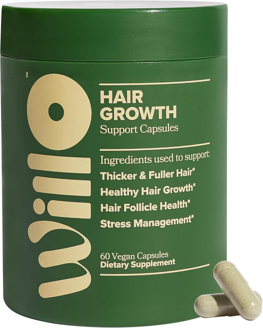 Hair support capsules bottle with two capsules beside it