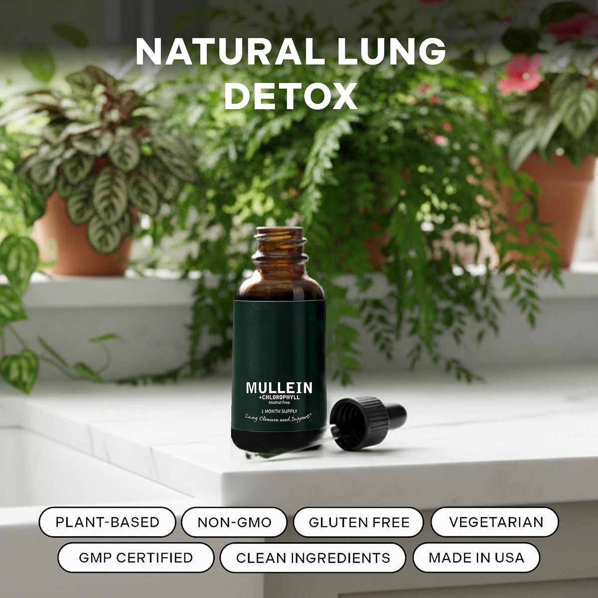 Betterbrand Mullein Drops, Alchohol-Free Lung Detox with Chlorophyll