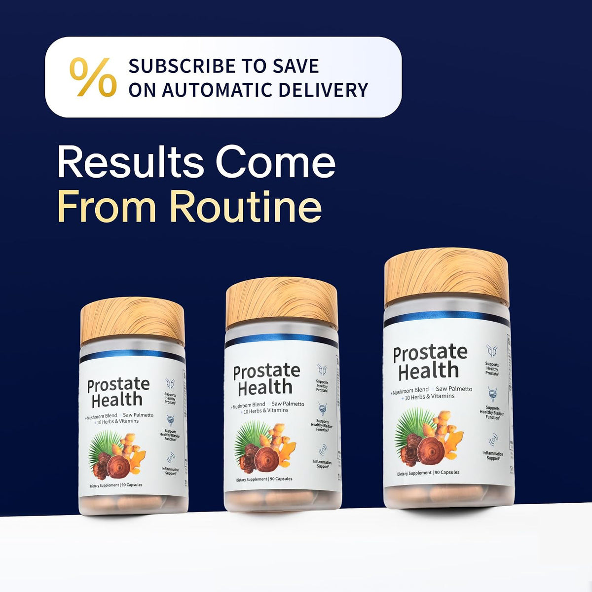 Subscription graphic with the prostate health bottles in a row
