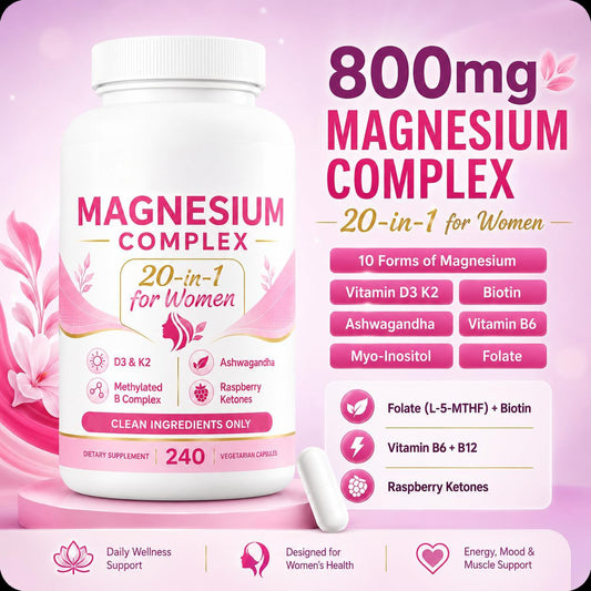 Graphic showing the 800mg magnesium complex and 10 forms