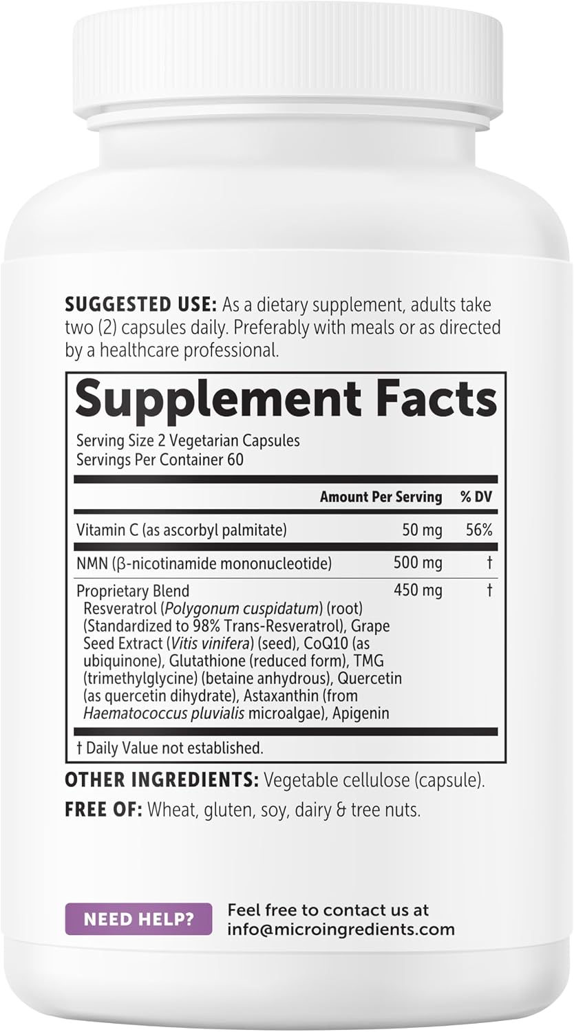 Micro Ingredients NMN Complex 1000mg Per Serving, 120 Veggie Capsules