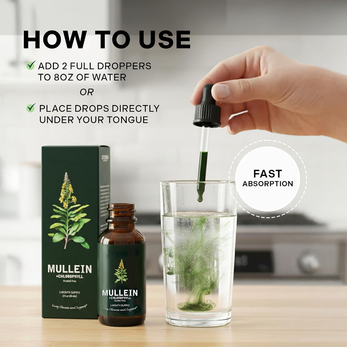 Betterbrand Mullein Drops, Alchohol-Free Lung Detox with Chlorophyll
