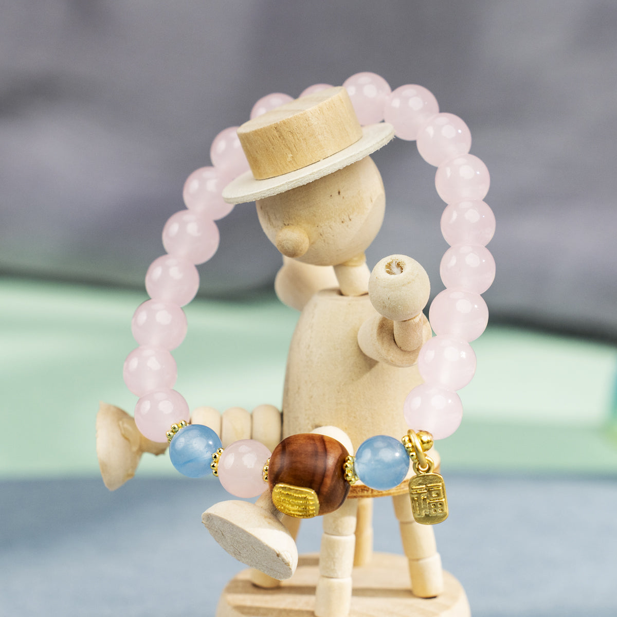 Scripted Harmony Bracelet: Pink Agate & Cliff Cypress with Five Mantras