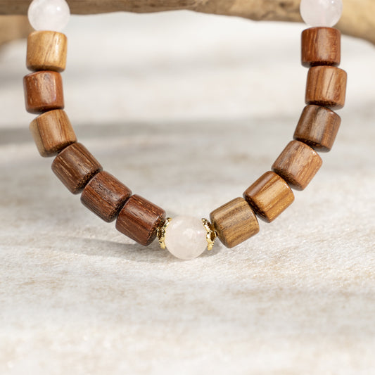Quartz & Rosewood Bracelet — Heartwarming Love, Handcrafted Harmony