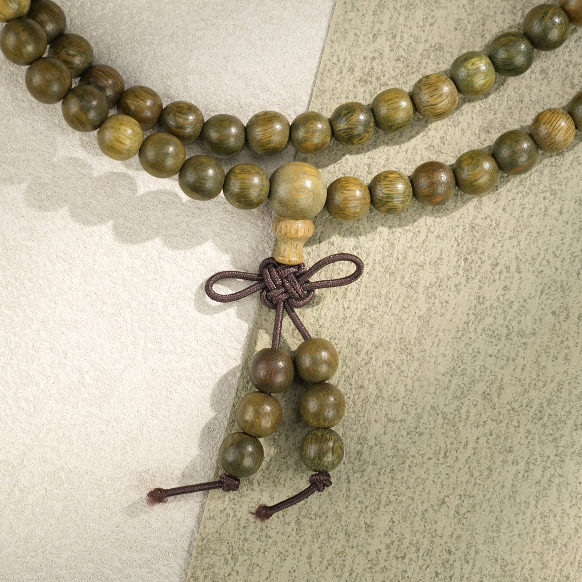 Green Sandalwood 108 Bead Mala: Natural Wood Meditation Beads