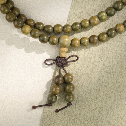 Green Sandalwood 108 Bead Mala: Natural Wood Meditation Beads