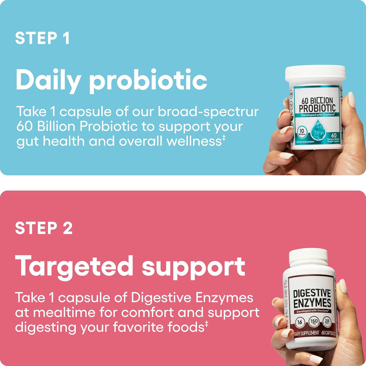 Probiotic and prebiotic packet with the two bottles for gut support