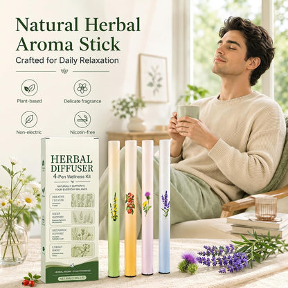 Man using the herbal aroma stick at home