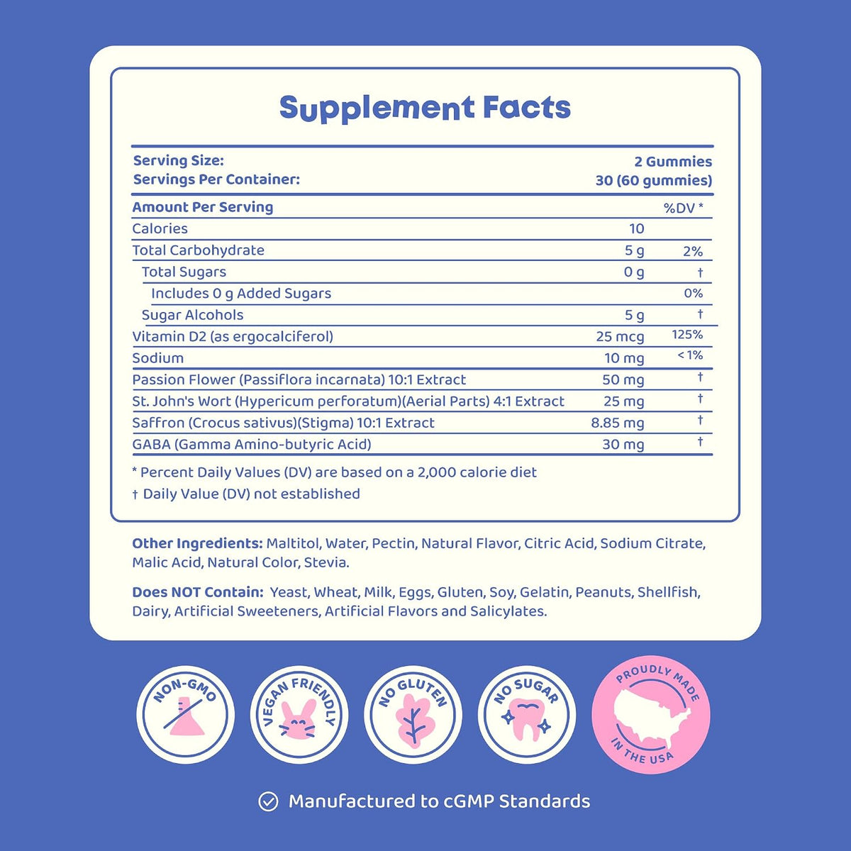 Supplement Facts panel for the kids saffron gummies