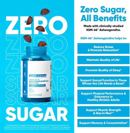 Goli Zero Sugar Ashwagandha Gummies with KSM-66, L-Theanine, Maca and Vitamin D - No Sugar Alcohols - Vegan, Keto-Friendly, Non-GMO