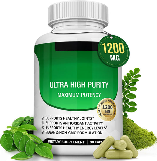 Toplux Moringa Capsules 1200mg – Pure Moringa Powder High Potency Leaf Extract Green Superfood Rich in Antioxidant, for Energy & Immune Support, Vegan Non-GMO 90 Capsules