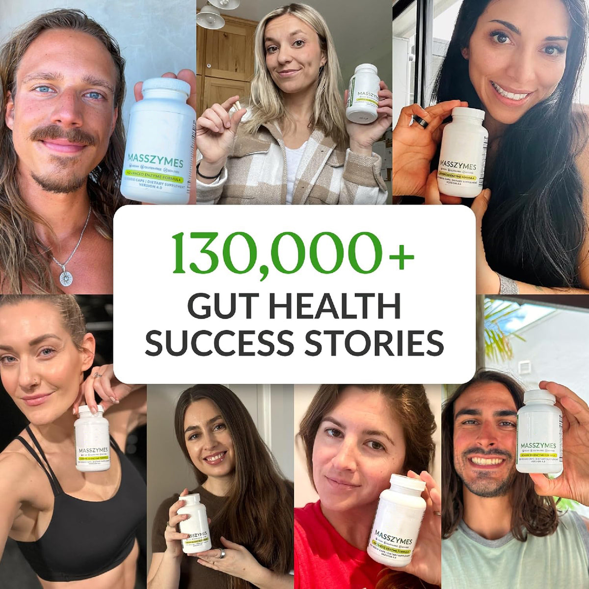Gut health community graphic with the enzyme bottle