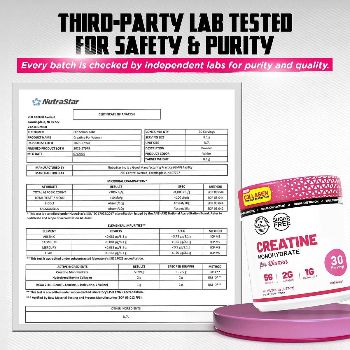 Old School Labs Creatine for Women with Collagen and BCAA, Unflavored