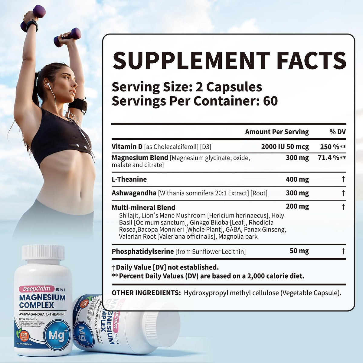 Supplement Facts panel for the 15-in-1 magnesium complex