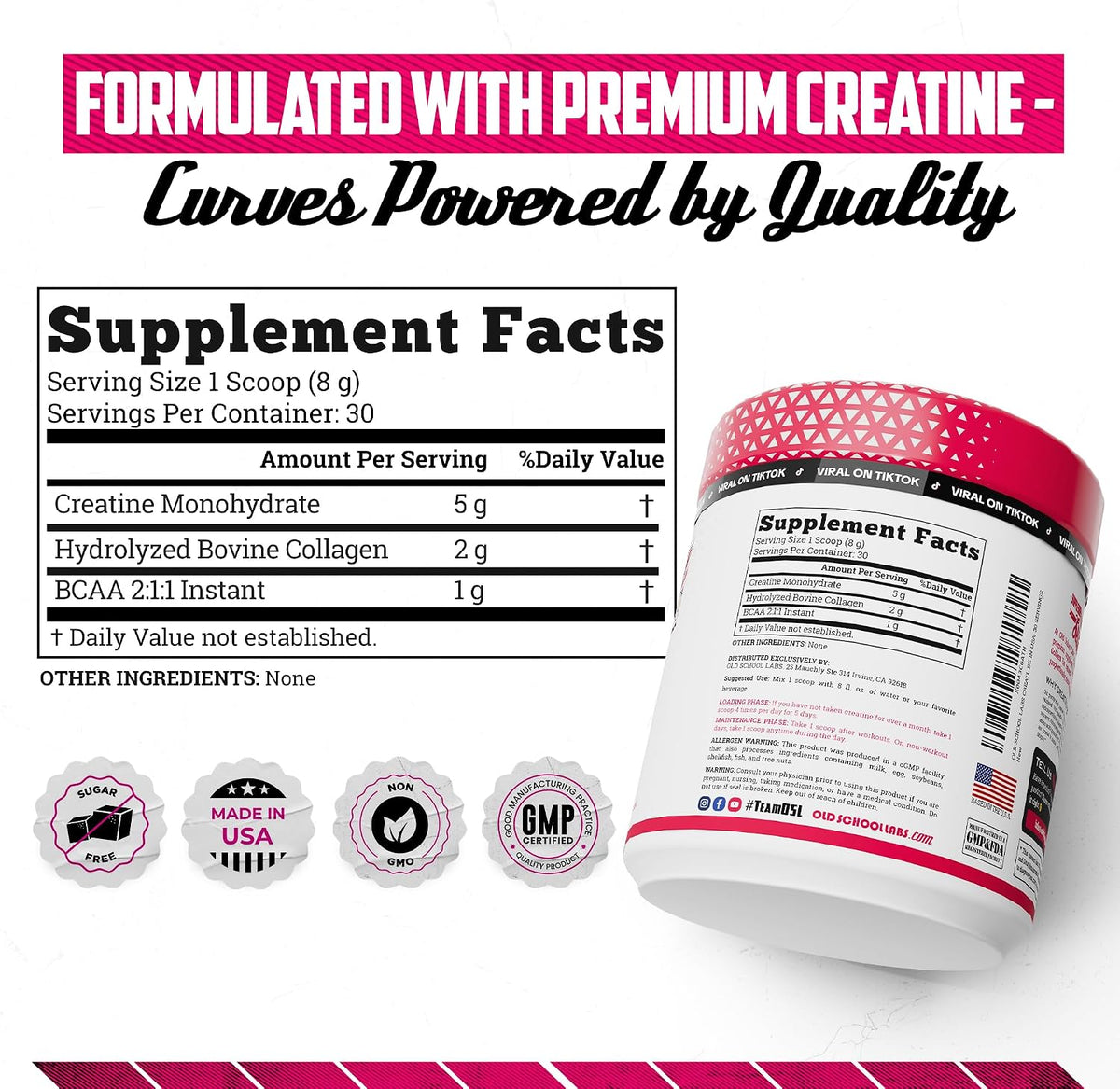 Old School Labs Creatine for Women with Collagen and BCAA, Unflavored