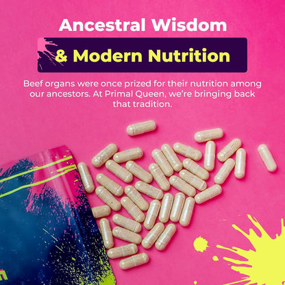 Primal Queen Grass Fed Beef Organ Supplement for Women, 60 Capsules