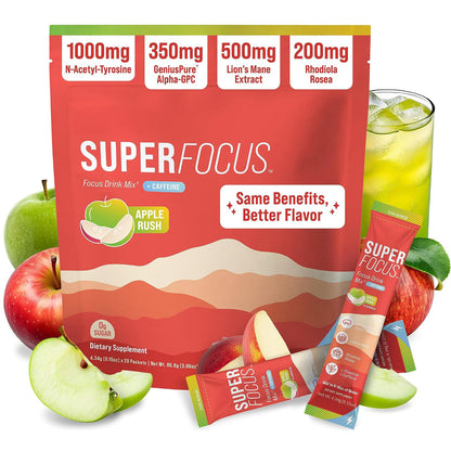 Nello Superfocus – Nootropic Focus Drink Mix for Productivity, L-Theanine, Rhodiola Rosea, Alpha-GPC, Lion’s Mane, Tyrosine, Sugar-Free Packets (20 Servings (Caffeine), Fruit Punch)