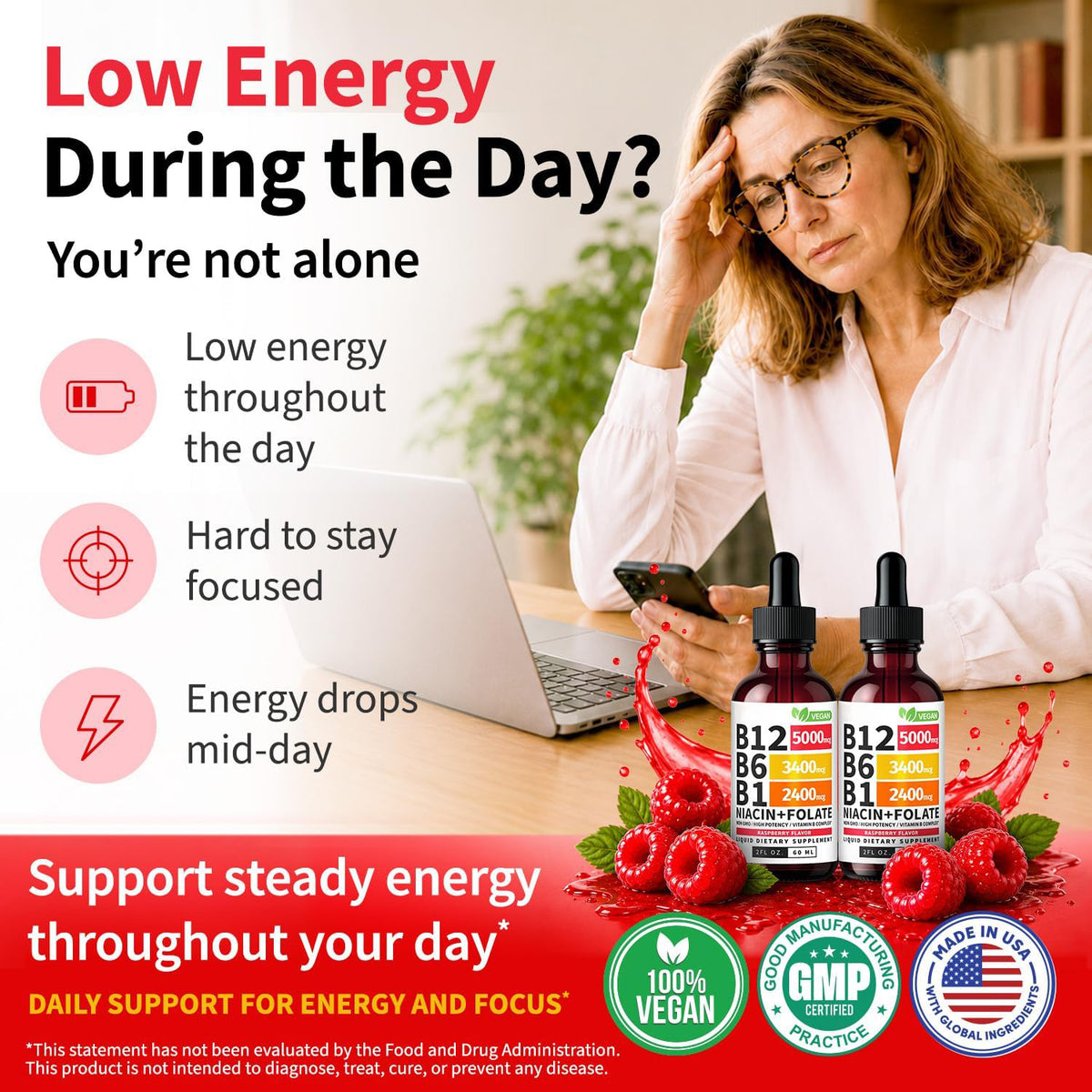 Low energy during the day graphic with the B12 dropper