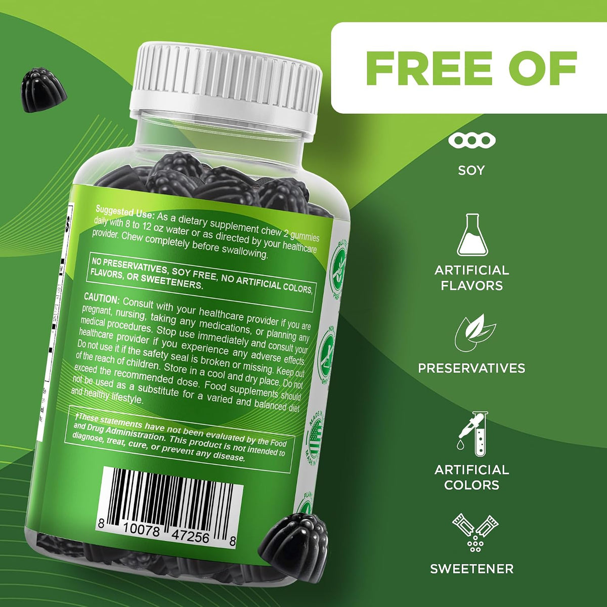 Vitamatic Moringa Gummies – Sugar-Free Botanical Extract – Green Superfood Supplement – Vegan, Pectin-Based, Non-GMO – Plant-Based Gummies – 60 Count