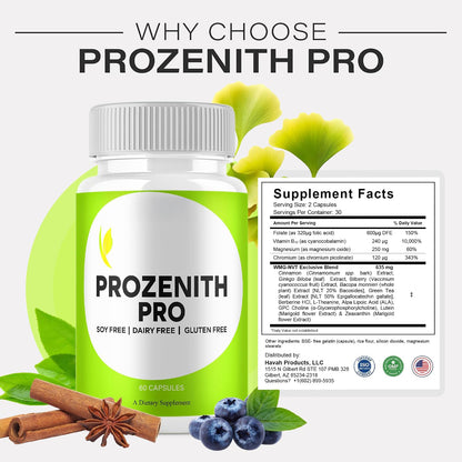 Bottle with its Supplement Facts panel and cinnamon, blueberry and leafy greens