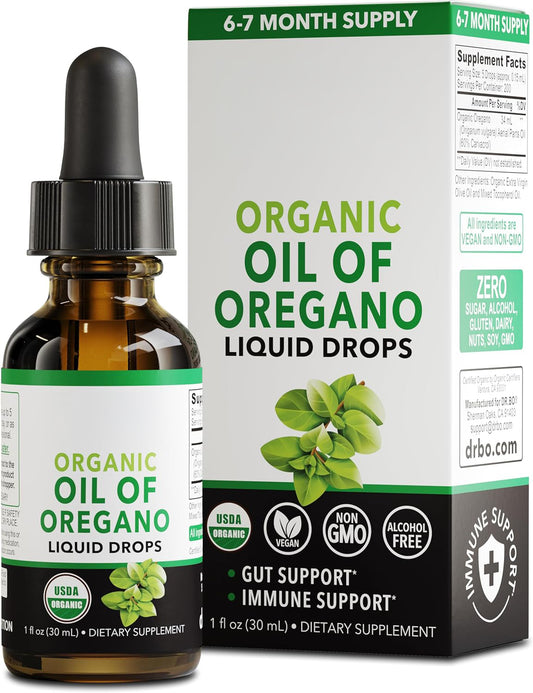 Oregano Oil Organic Liquid Drops - 6 Month Supply Organic Oil of Oregano Drops Liquid Tincture Extract, Cleanse, Detox, Immune Support, Digestive Gut Health - Pure Vegan Non-GMO Herbal Tincture 1 oz