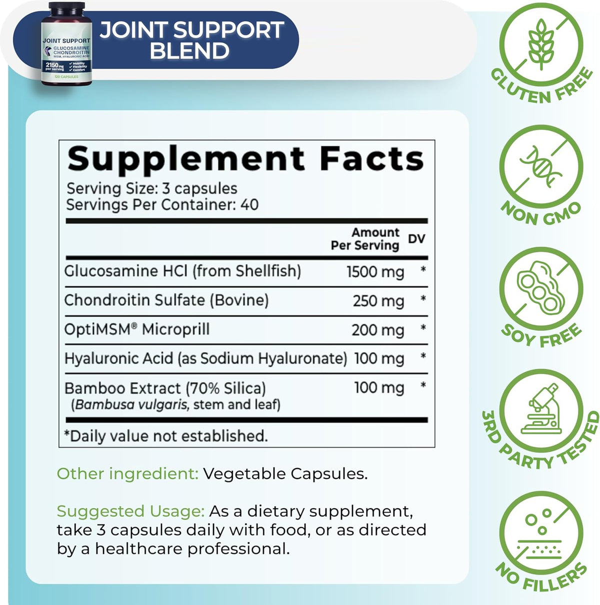Why Not Natural Glucosamine Chondroitin, MSM, Joint Support Supplements - Knee Pain Joints Health Suppplement