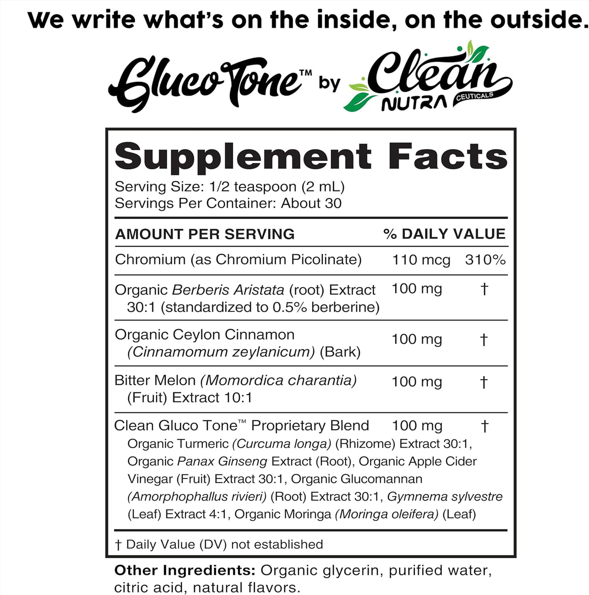 Supplement Facts panel for the 9-in-1 berberine and cinnamon liquid drops