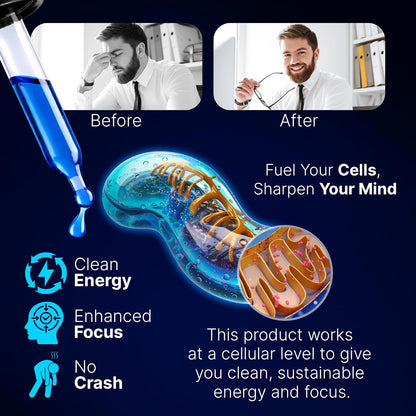 Cellular energy and focus graphic with the methylene blue dropper