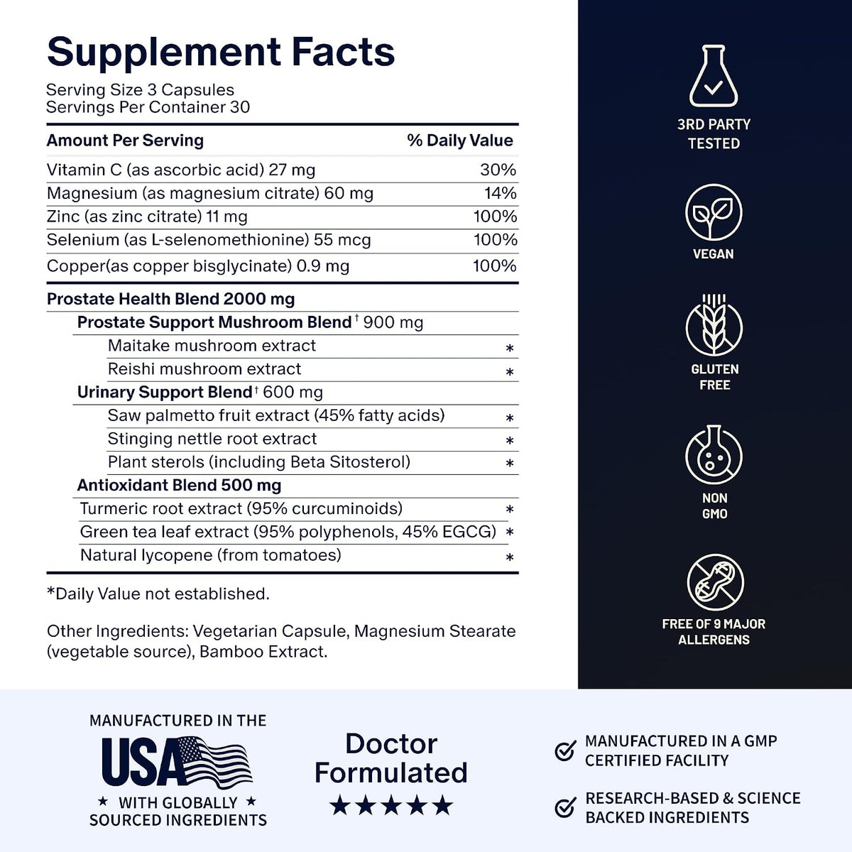 Supplement Facts panel for the nitric oxide booster