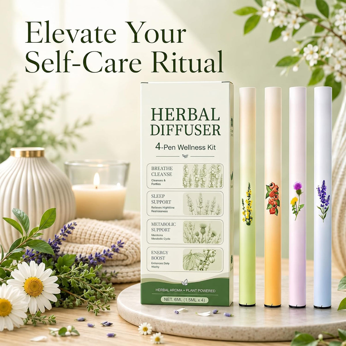 Herbal diffuser kit styled as a self-care ritual