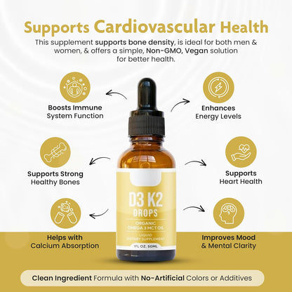 Bella All Natural Vitamin D3 K2 Liquid Drops 5000 IU (Unflavored)