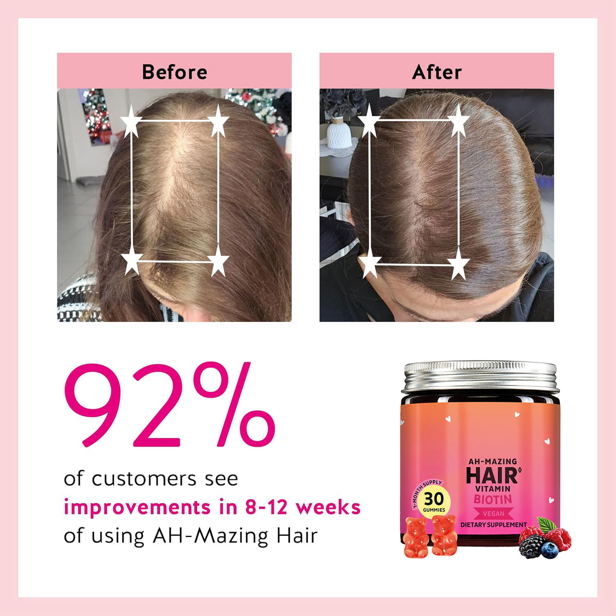 Customer results graphic with the biotin gummies jar