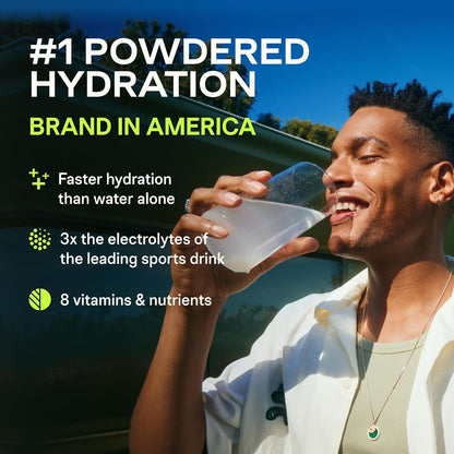 Powdered hydration brand graphic with electrolytes and vitamins