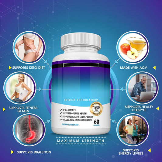 Keto Burn Pills Ketosis - 1200 Mg Ultra Advanced Natural Ketogenic Using Rapsberry Ketone Support Energy Focus Men Women 60 Capsules