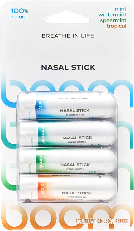 BoomBoom Nasal Stick, Essential Oils + Menthol Inhaler, Variety 4 Pack
