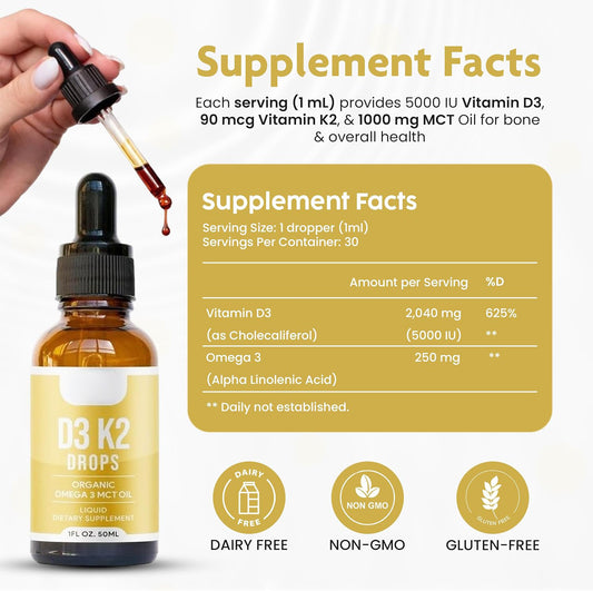 Bella All Natural Vitamin D3 K2 Liquid Drops 5000 IU (Unflavored)