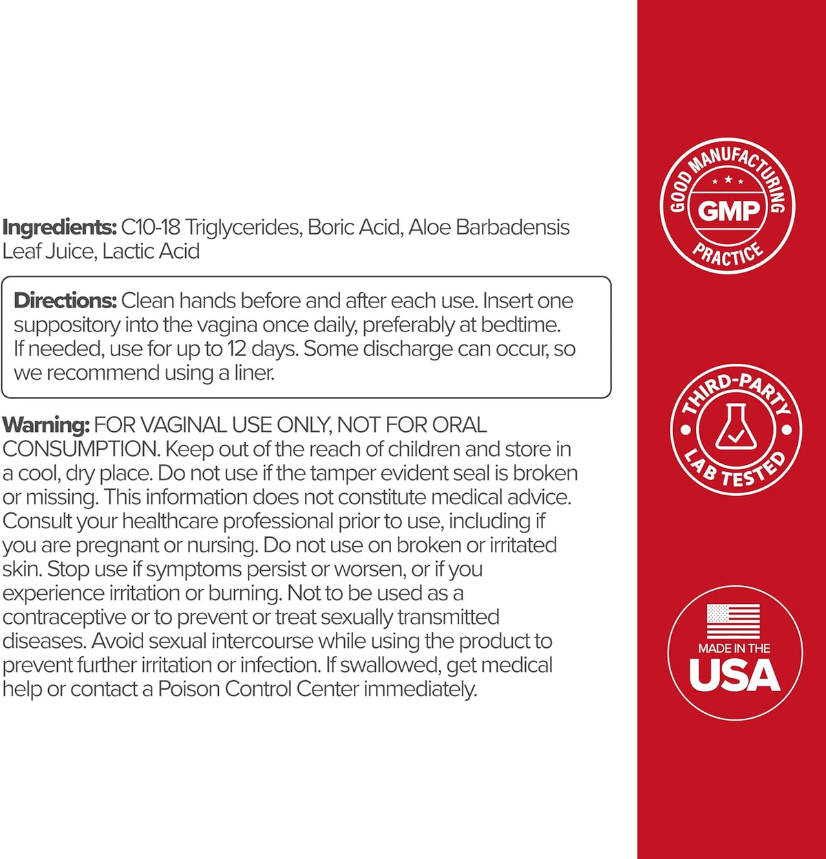 O Positiv URO Boric Acid Vaginal Suppository with Lactic Acid – 12 Ct