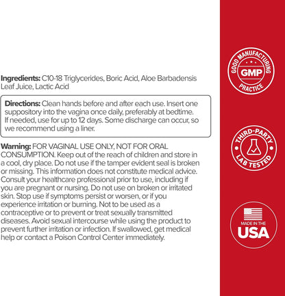 O Positiv URO Boric Acid Vaginal Suppository with Lactic Acid – 12 Ct