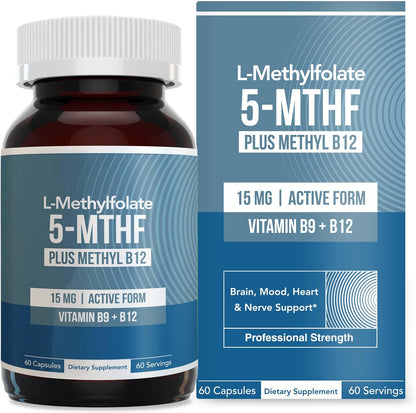 LMethylfolate 15mg Liquid + Methyl B12 Cofactor, High Potency Active 5-MTHF