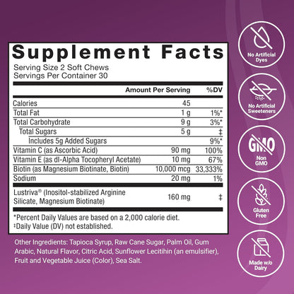 Supplement Facts panel for the hair support soft chews