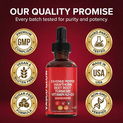 Clean Nutra Cayenne Pepper Drops Supplement Liquid + Hawthorn Berry, Vitamin D3 K2 Beet Root Powder, Ceylon Cinnamon, Turmeric Curcumin, Organic Panax Ginseng, Berberine Extract 1 Pack